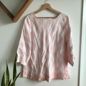 J Jill Love Linen 100% Pink White Plaid Tunic Top